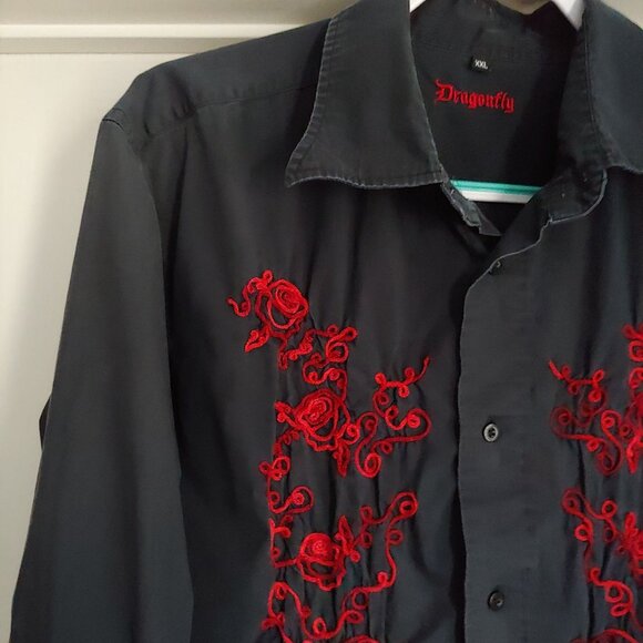 Vintage Dragonfly Mens Button Shirt 80's Rockstar Grunge Band Embroidered XXL - Picture 2 of 11